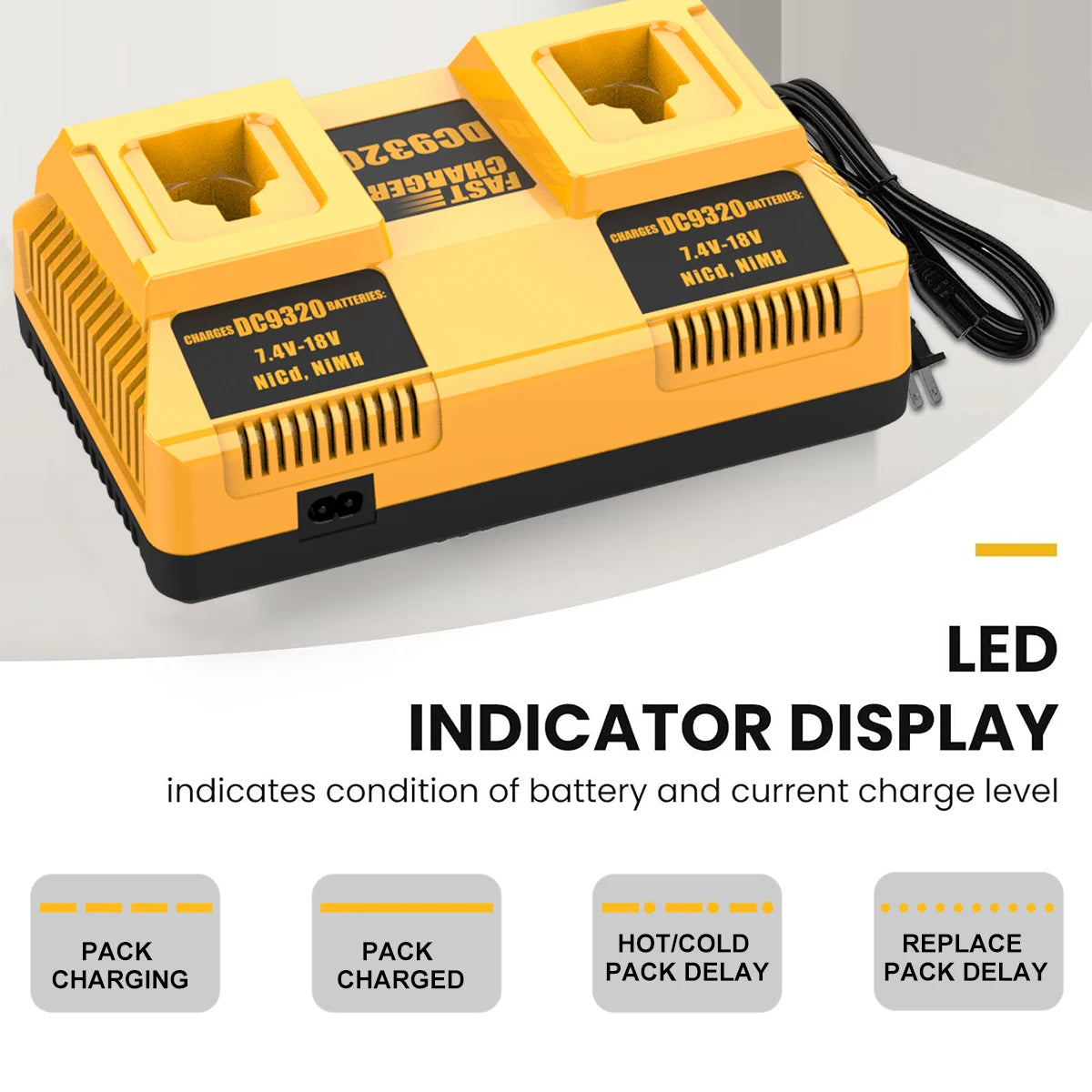 Universal 18V Battery Charger For Dewalt DC9320 3A Dual Port