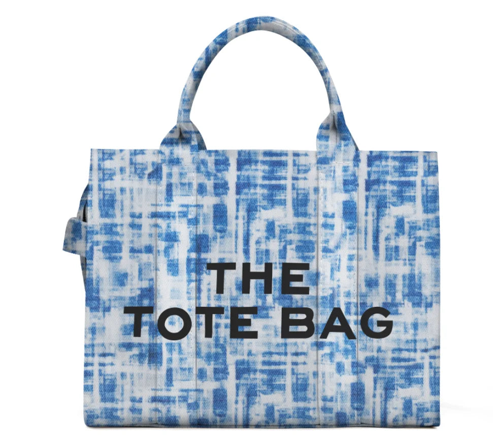 Denim Canvas Tote Bag For Women With Inner Pockets And Zipper