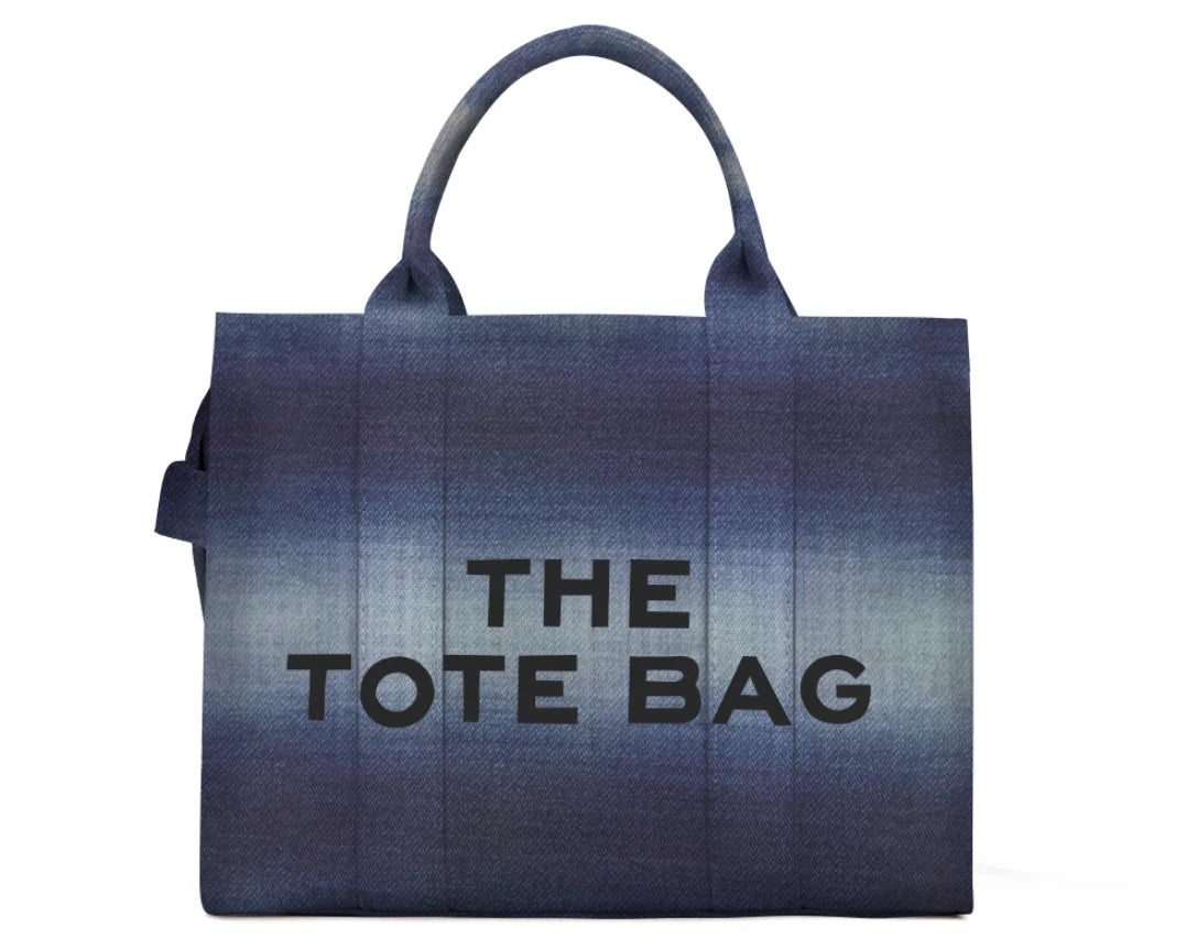 Denim Canvas Tote Bag For Women With Inner Pockets And Zipper