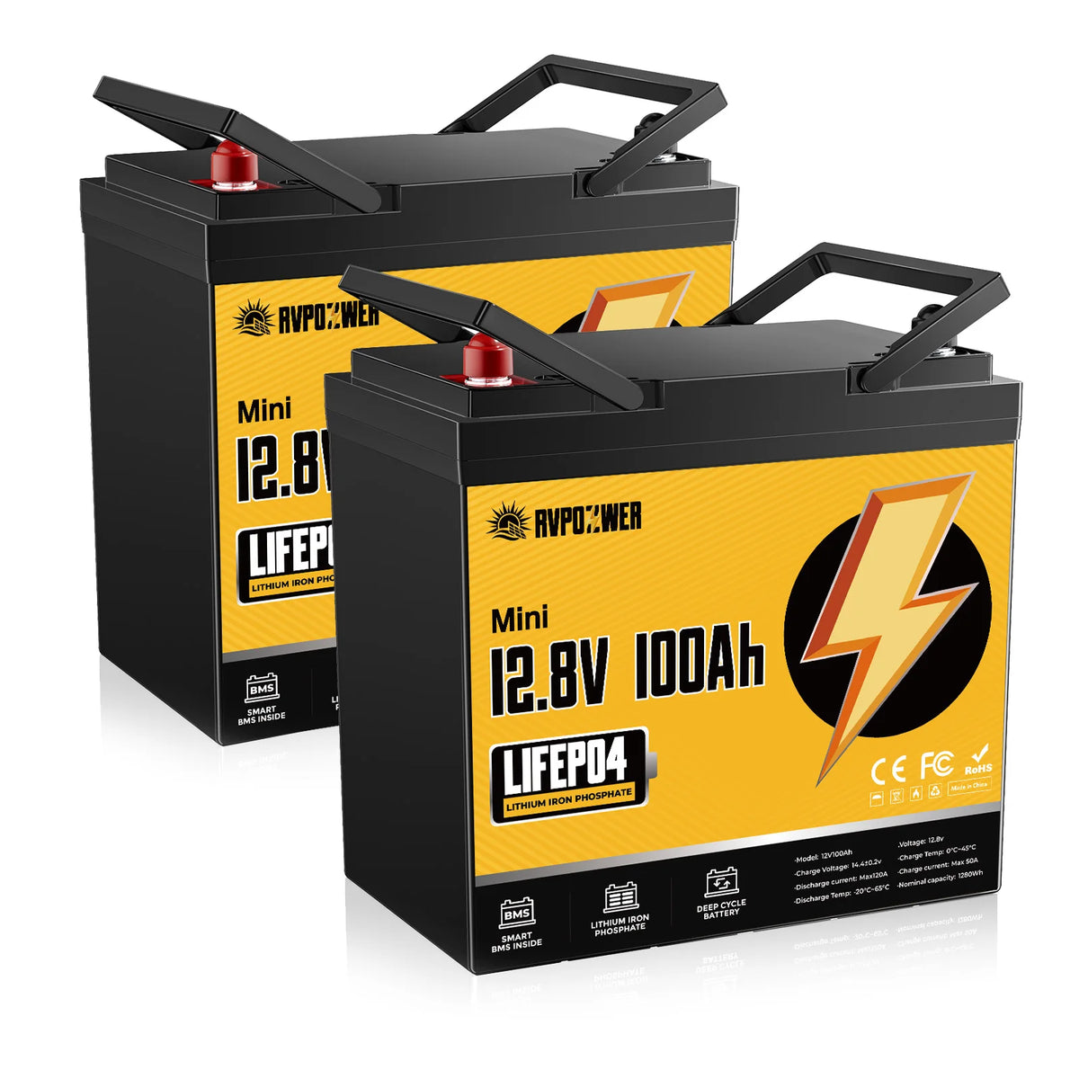 RVPOZWER 12V 100Ah LiFePO4 Battery With Integrated 120A BMS