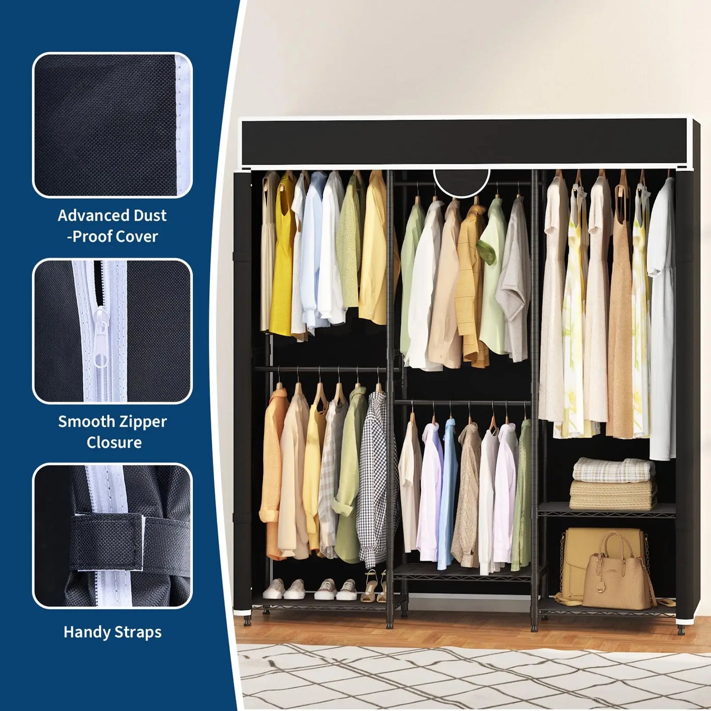 HiMISS Heavy Duty Portable Closet Wardrobe 1100 Lb Capacity