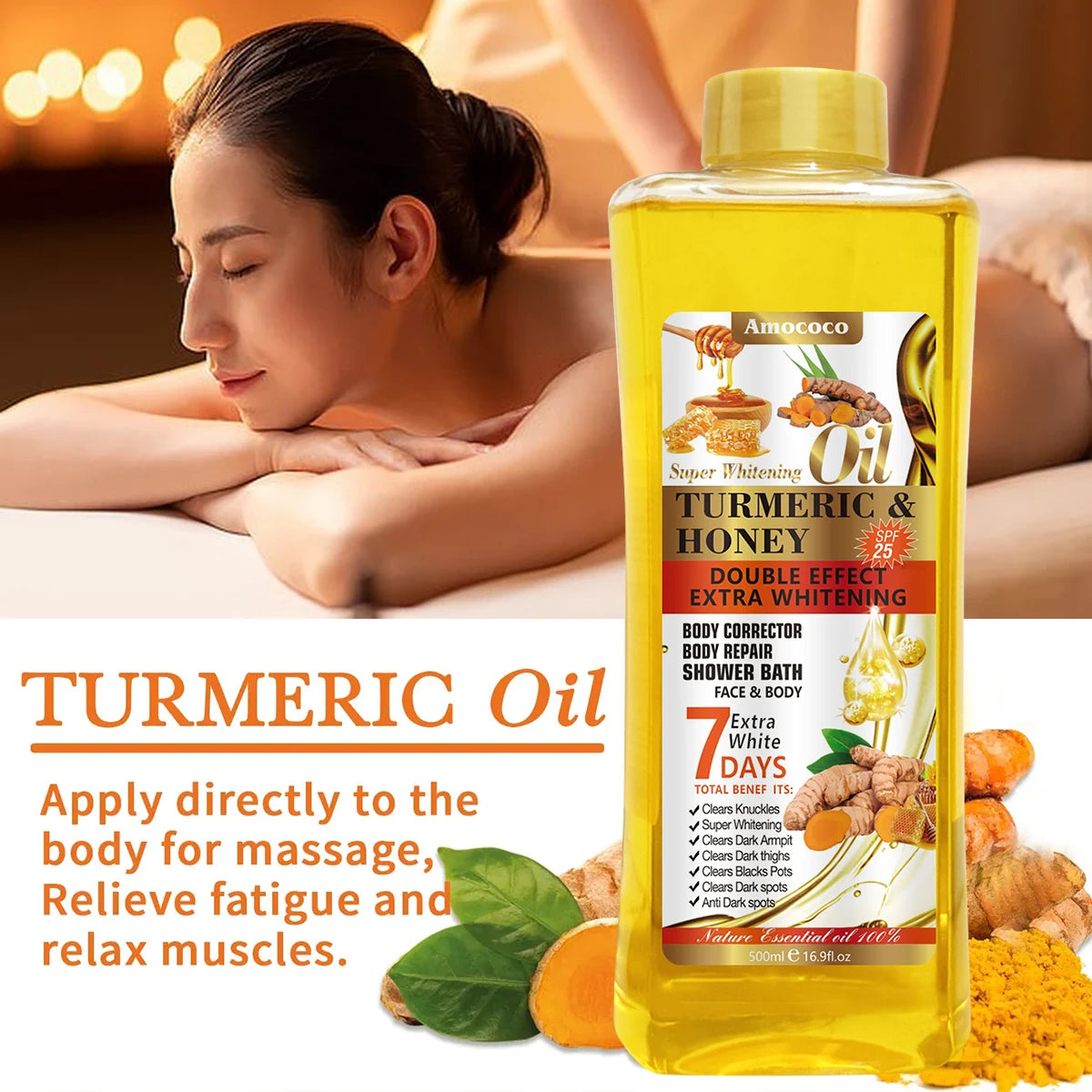 Amococo Turmeric Honey Body Oil Moisturizing Skincare Treatment