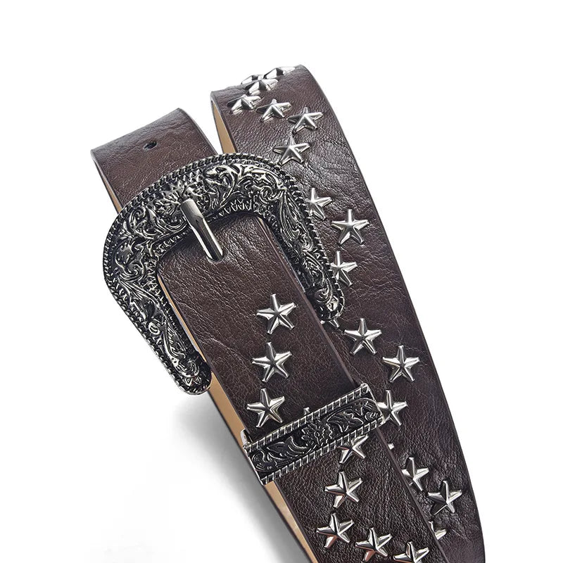 Star Rivet Pu Womens Belt Punk Retro Girdle Buckle