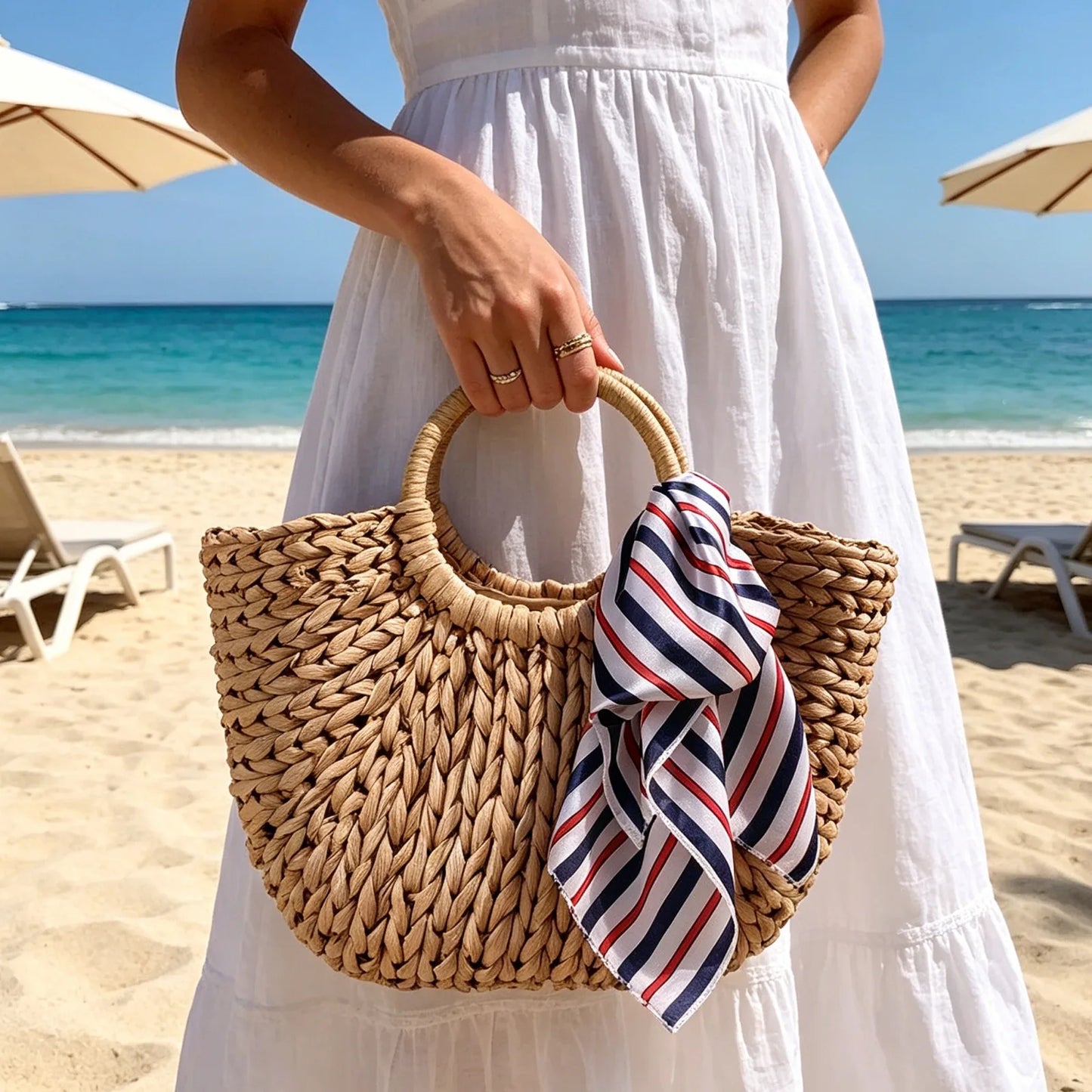 YYW Straw Woven Handbag Beach Tote Bag Handmade Shopping