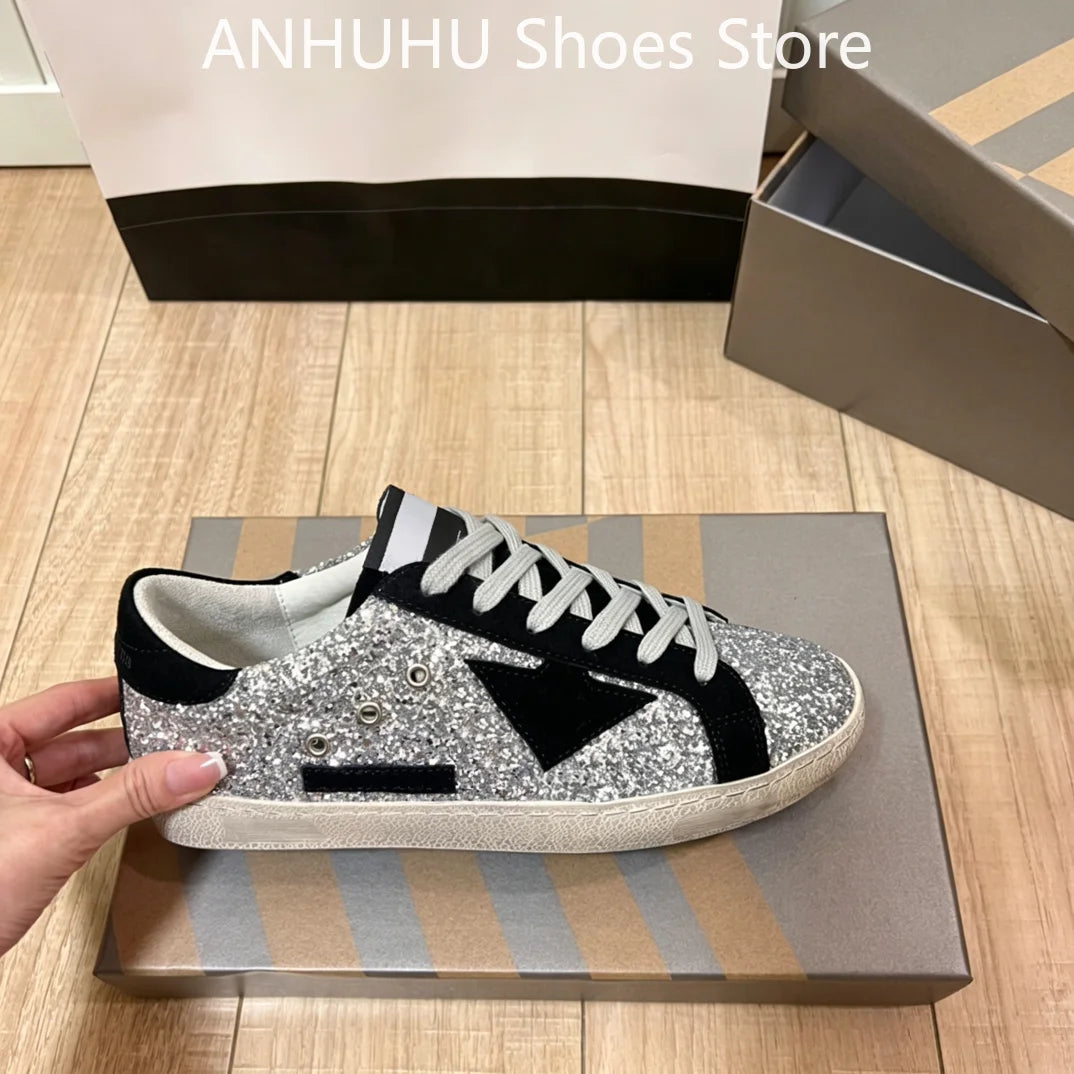 ANHUHU Star Sequin Low-Top Shoes Women's Luxury Casual