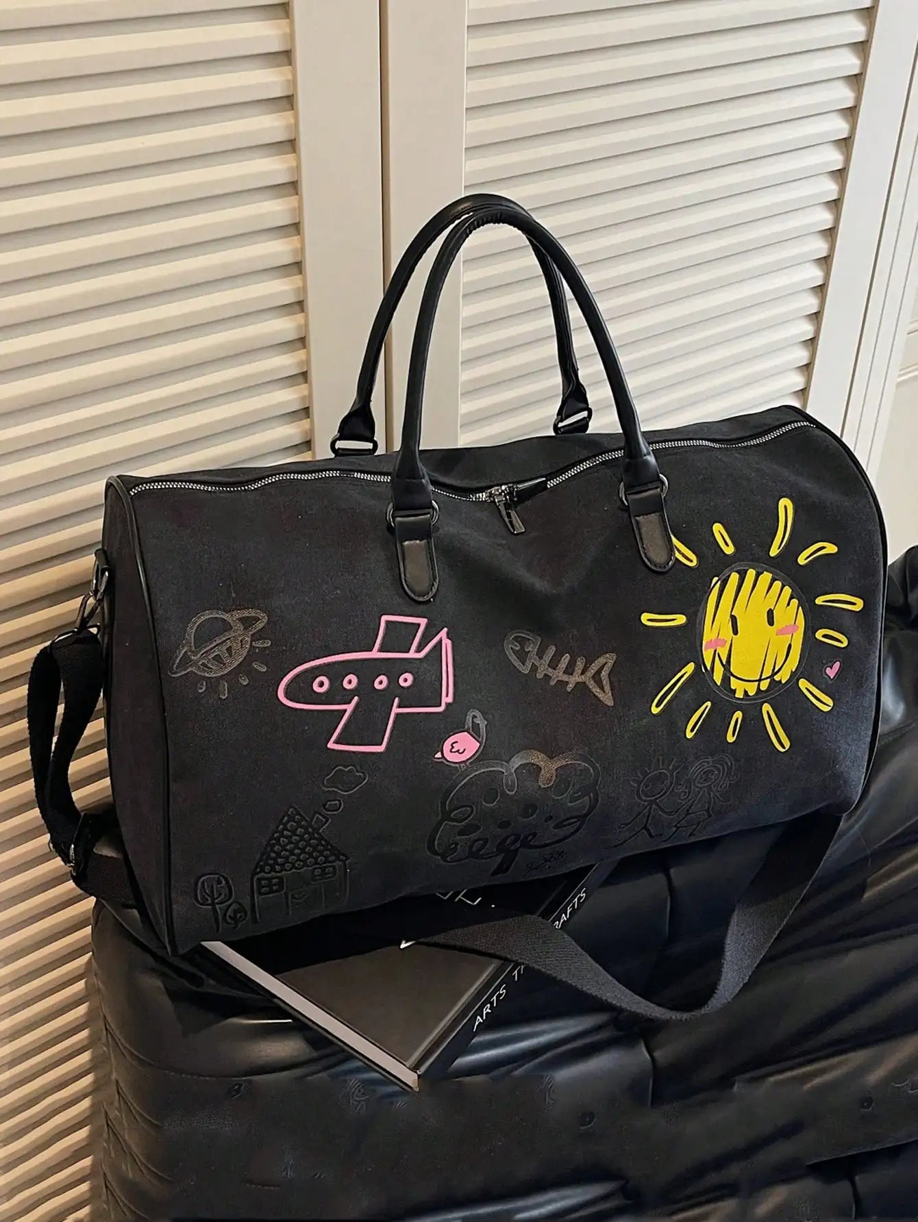 Cartoon Graffiti Travel Backpack With Zipper Shoulder Crossbody