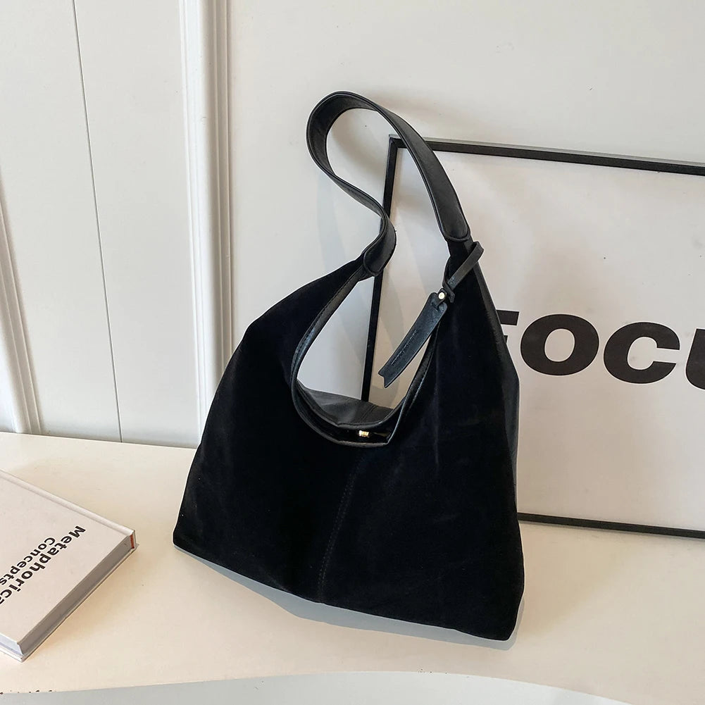Women Suede Tote Bag Magnetic Closure Shoulder Handbag PU