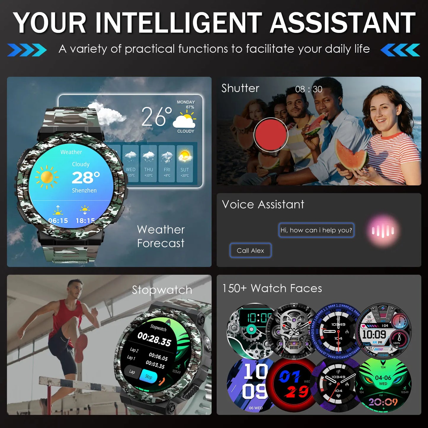 EIGIIS Smart Watch For Men With LED Flashlight Health Monitor