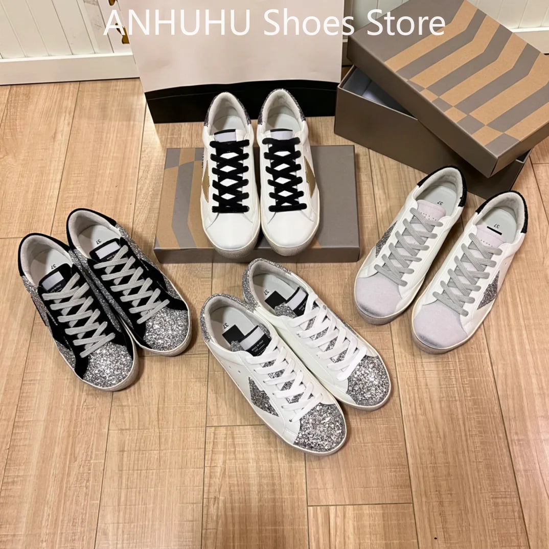 ANHUHU Star Sequin Low-Top Shoes Women's Luxury Casual