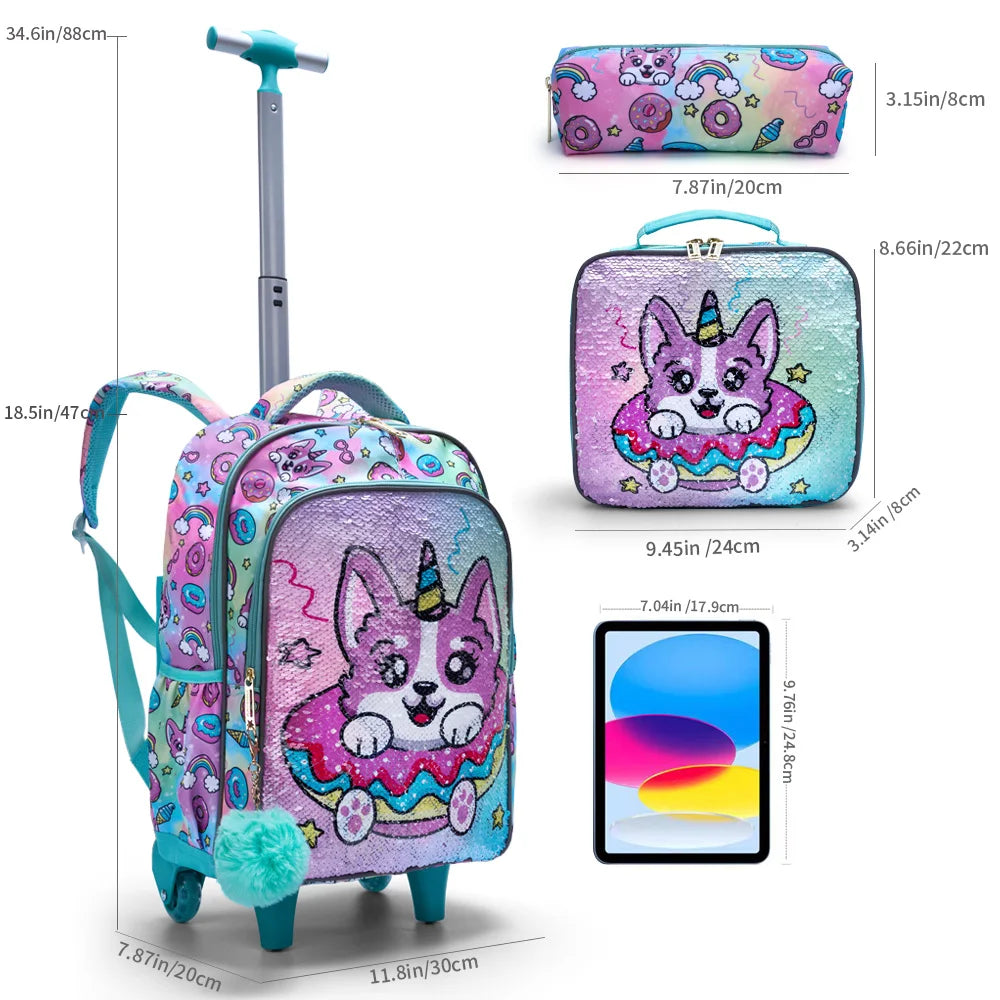 Bling Babies Kids Travel Bag With Wheels, Lunchbox, Pen Bag