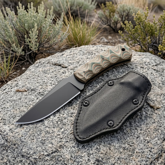 Retro Texture Stainless Steel Straight Knife Anti Slip Grip Camping
