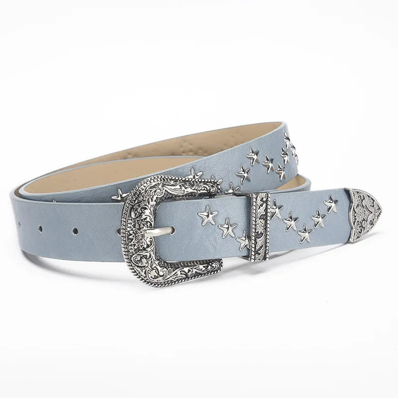 Star Rivet Pu Womens Belt Punk Retro Girdle Buckle