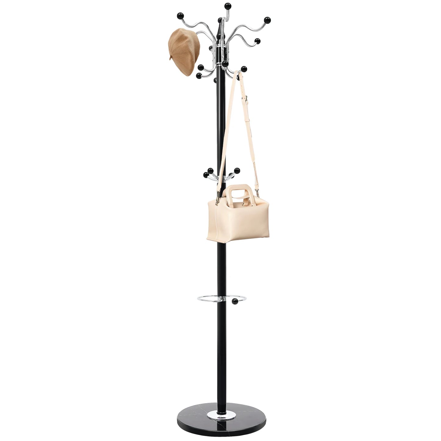 Bymaocar Free Standing Coat Tree With 16 Hooks Hat Jacket Stand