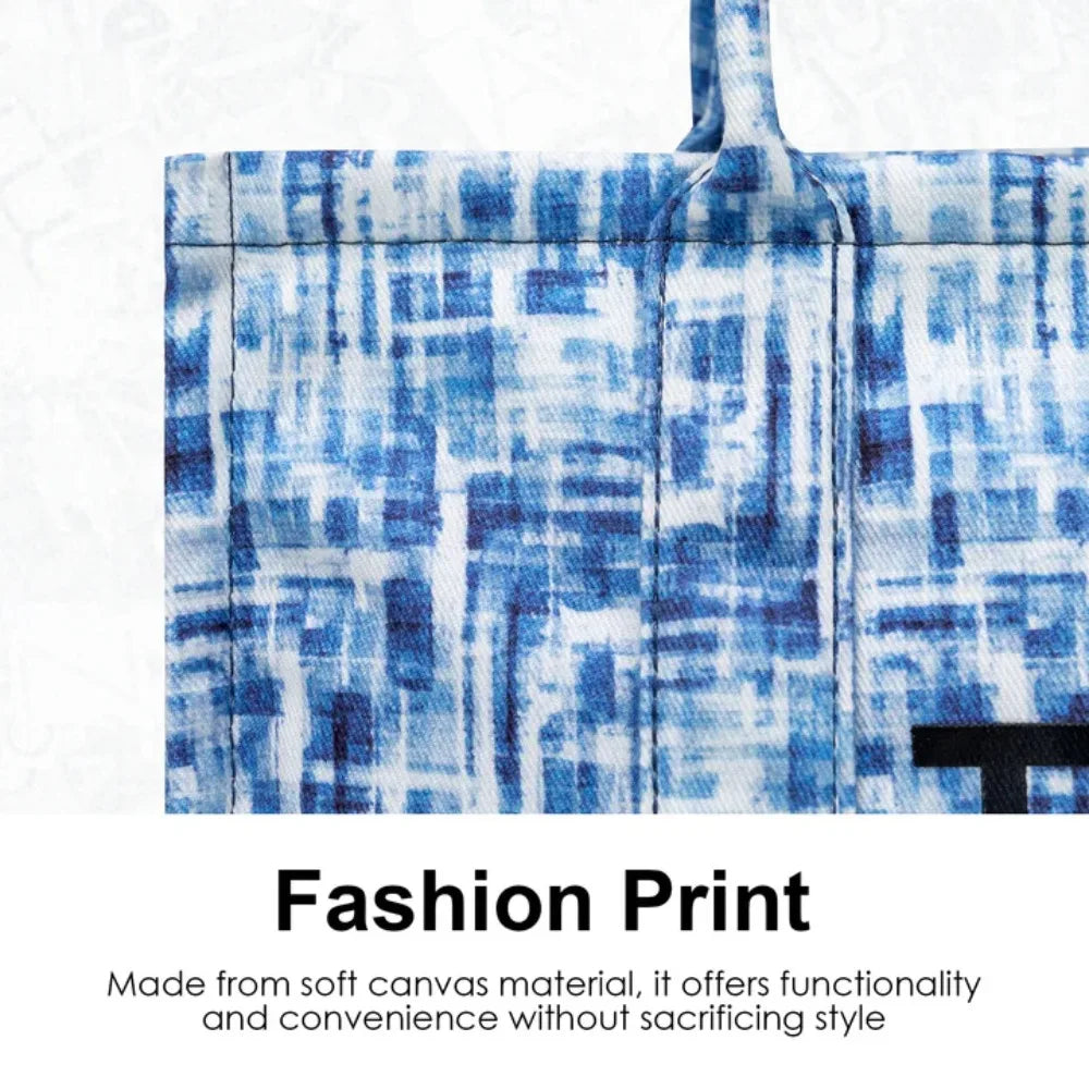 Denim Canvas Tote Bag For Women With Inner Pockets And Zipper