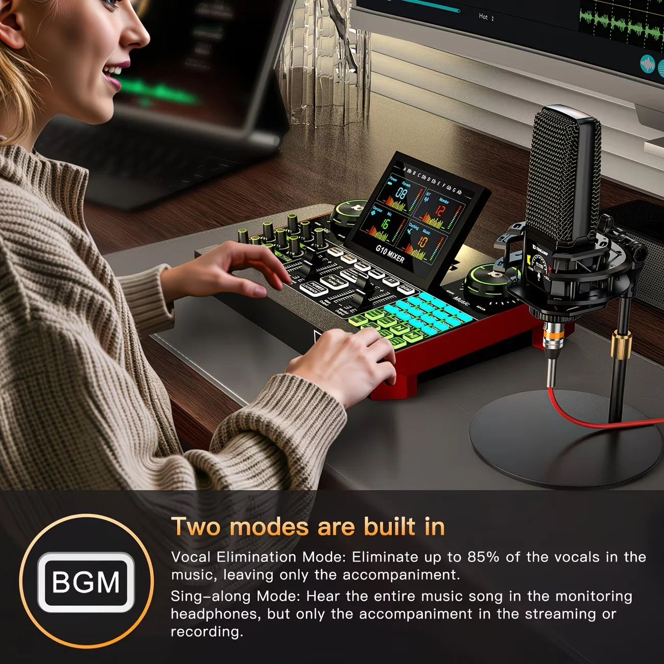 Tenlamp Audio Interface Mixer Microphone Bundle For PC Mobile