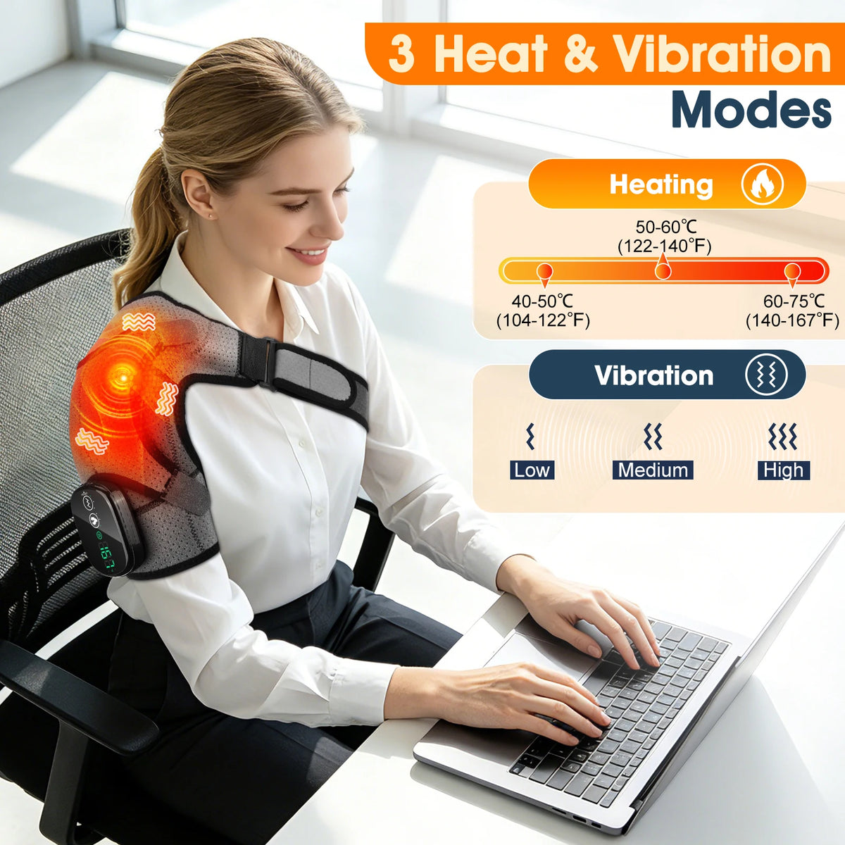 Cordless Electric Heated Shoulder Massager Vibration Support Belt