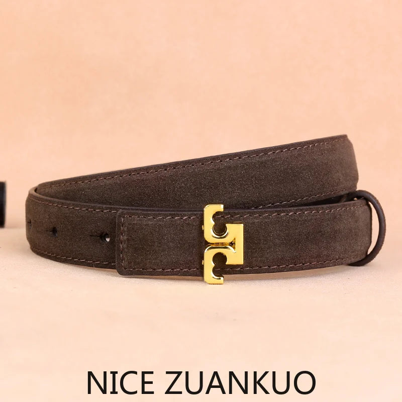 Zuankuo Women's Genuine Leather Suede Fashion Belt With Creative Design
