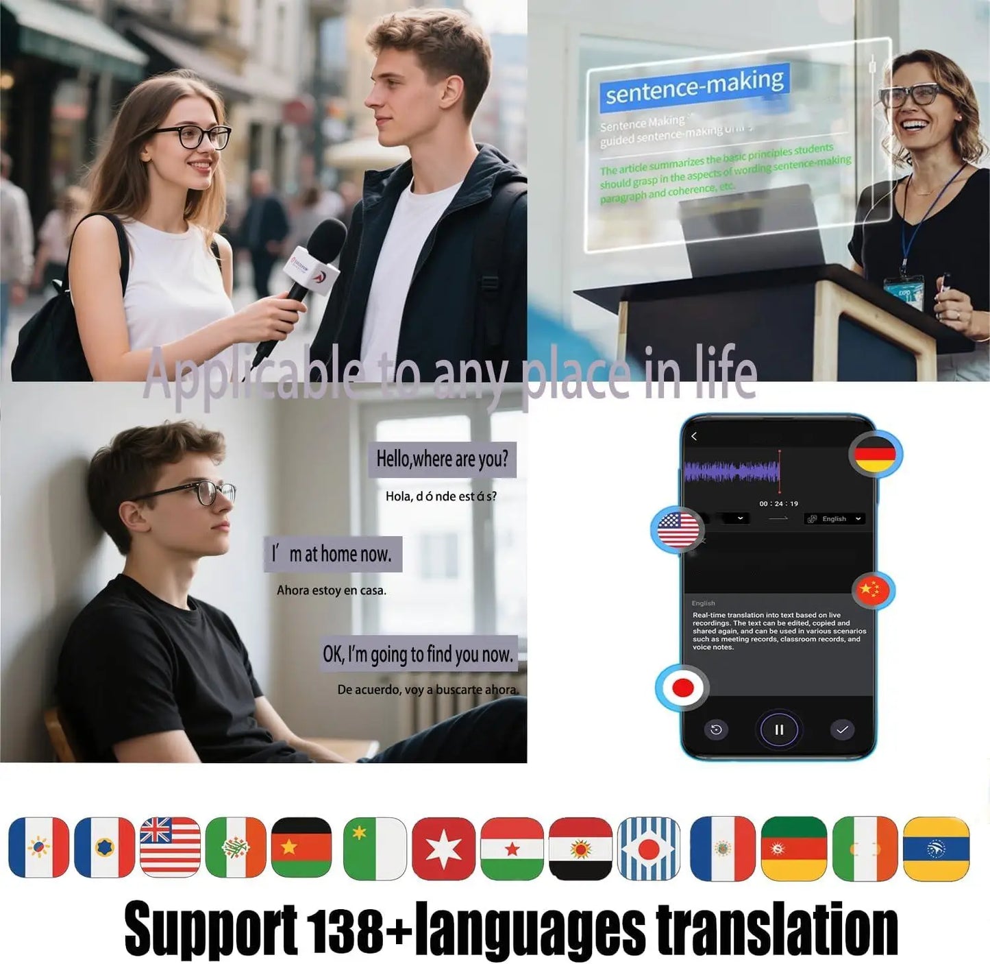 Giinova AI Translation Glasses Photochromic Lenses Real Time 160 Languages