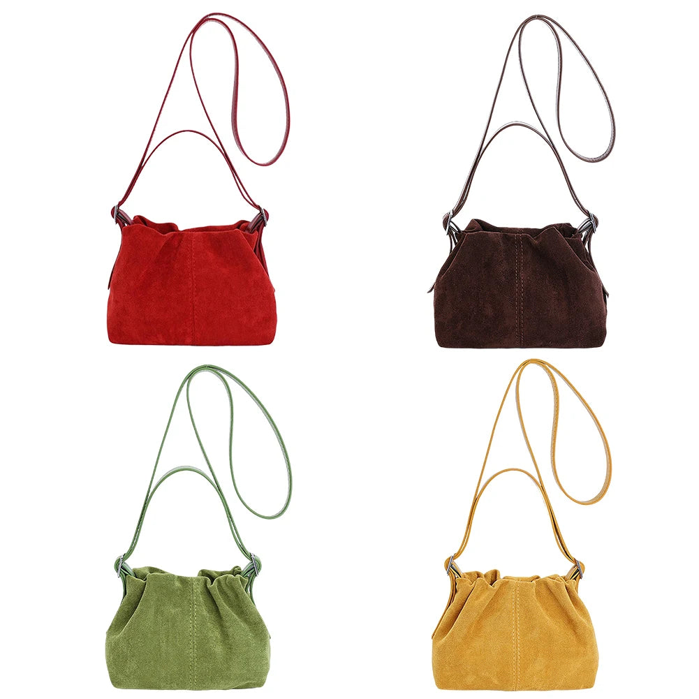 APWIKOGER Women Faux Suede Drawstring Crossbody Bag With Adjustable Strap