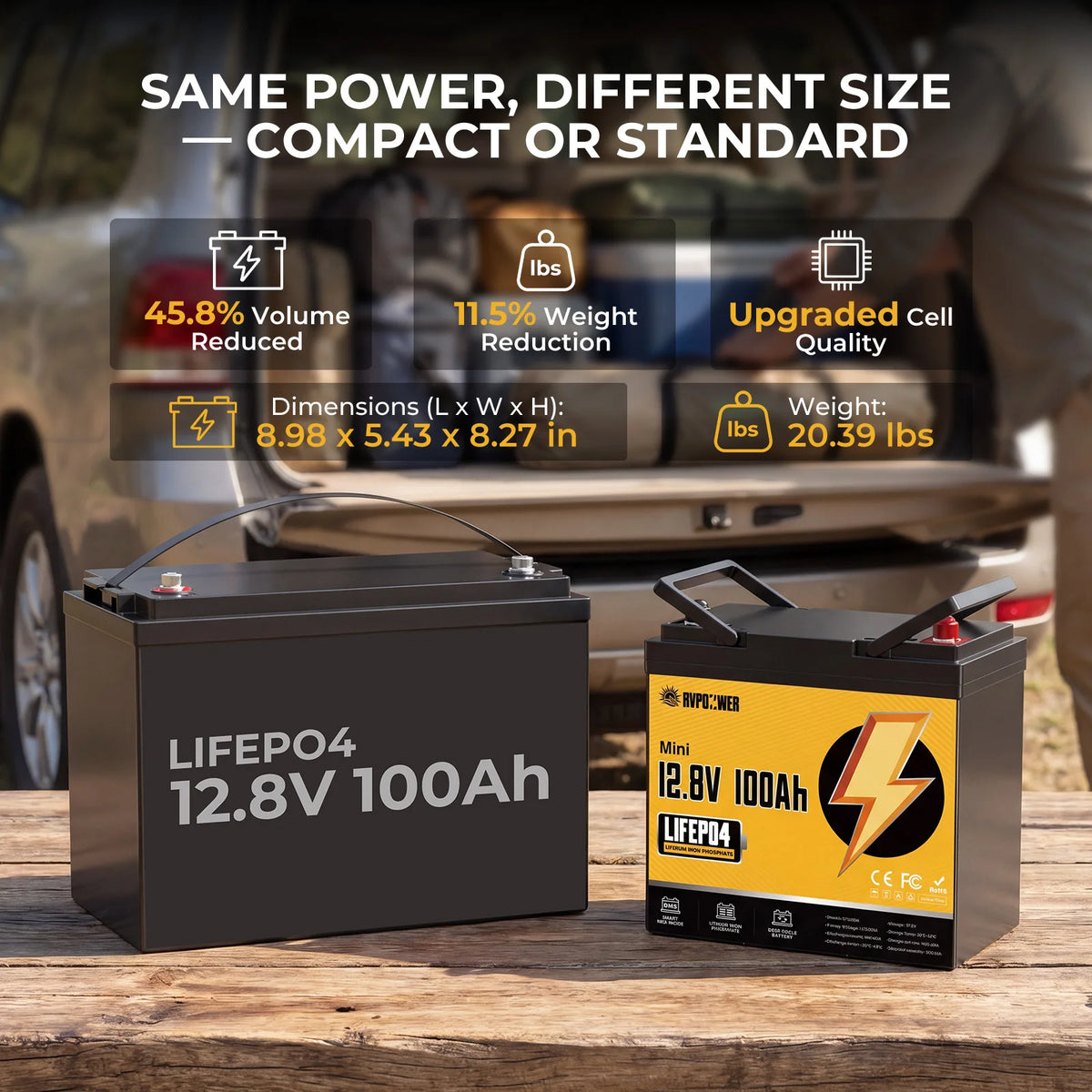 RVPOZWER 12V 100Ah LiFePO4 Battery With Integrated 120A BMS