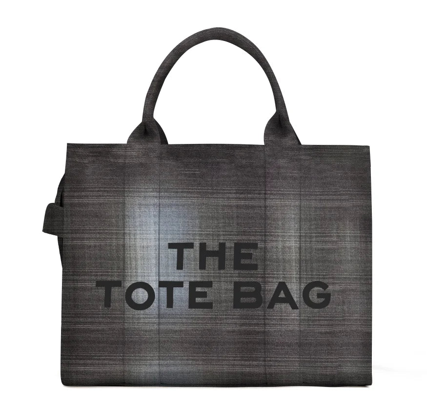 Denim Canvas Tote Bag For Women With Inner Pockets And Zipper