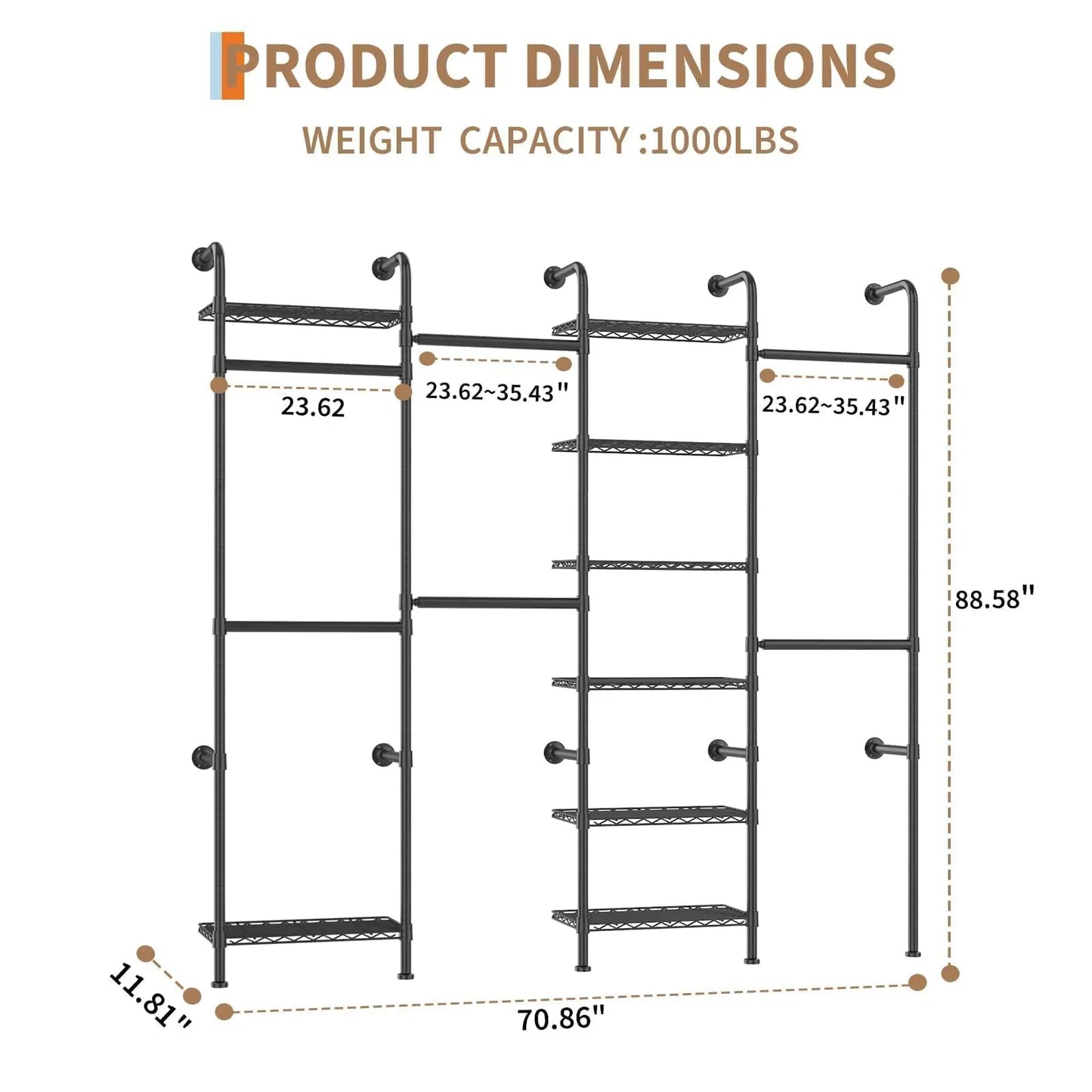 Studyset Carbon Steel Wall Mounted Clothes Rack With Expandable Rods