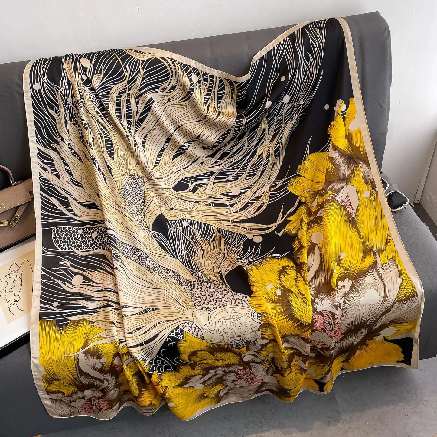 HYKMAIYW Luxury Horse Print Square Scarf Imitation Silk Shawl