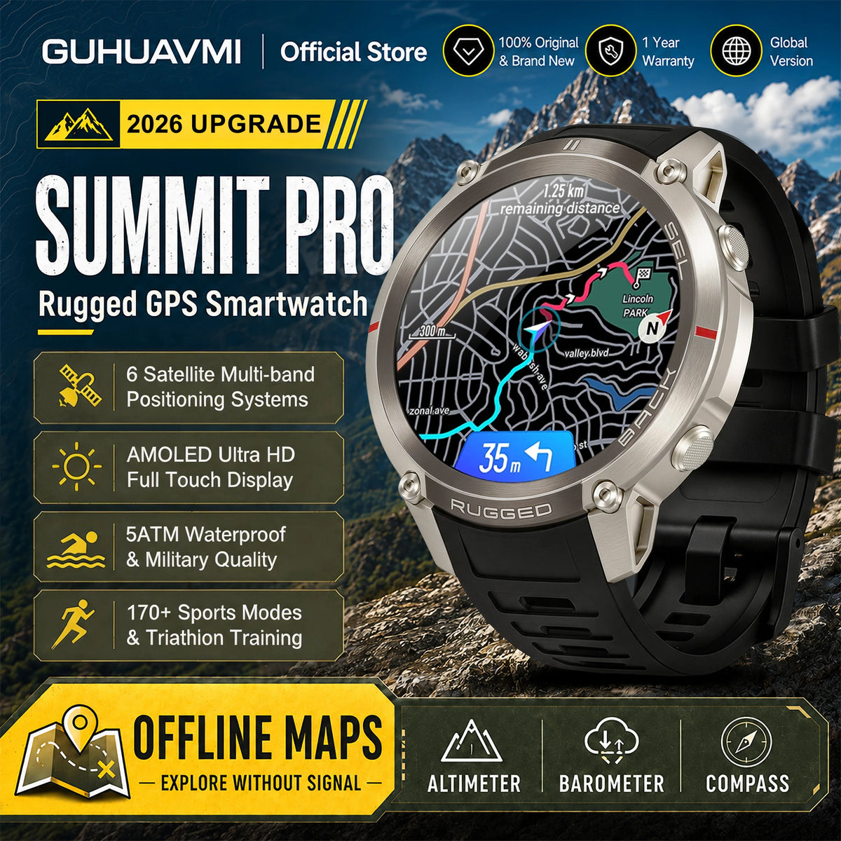 Advanced Military GPS Smartwatch With Offline Mapping And Fitness Tracking