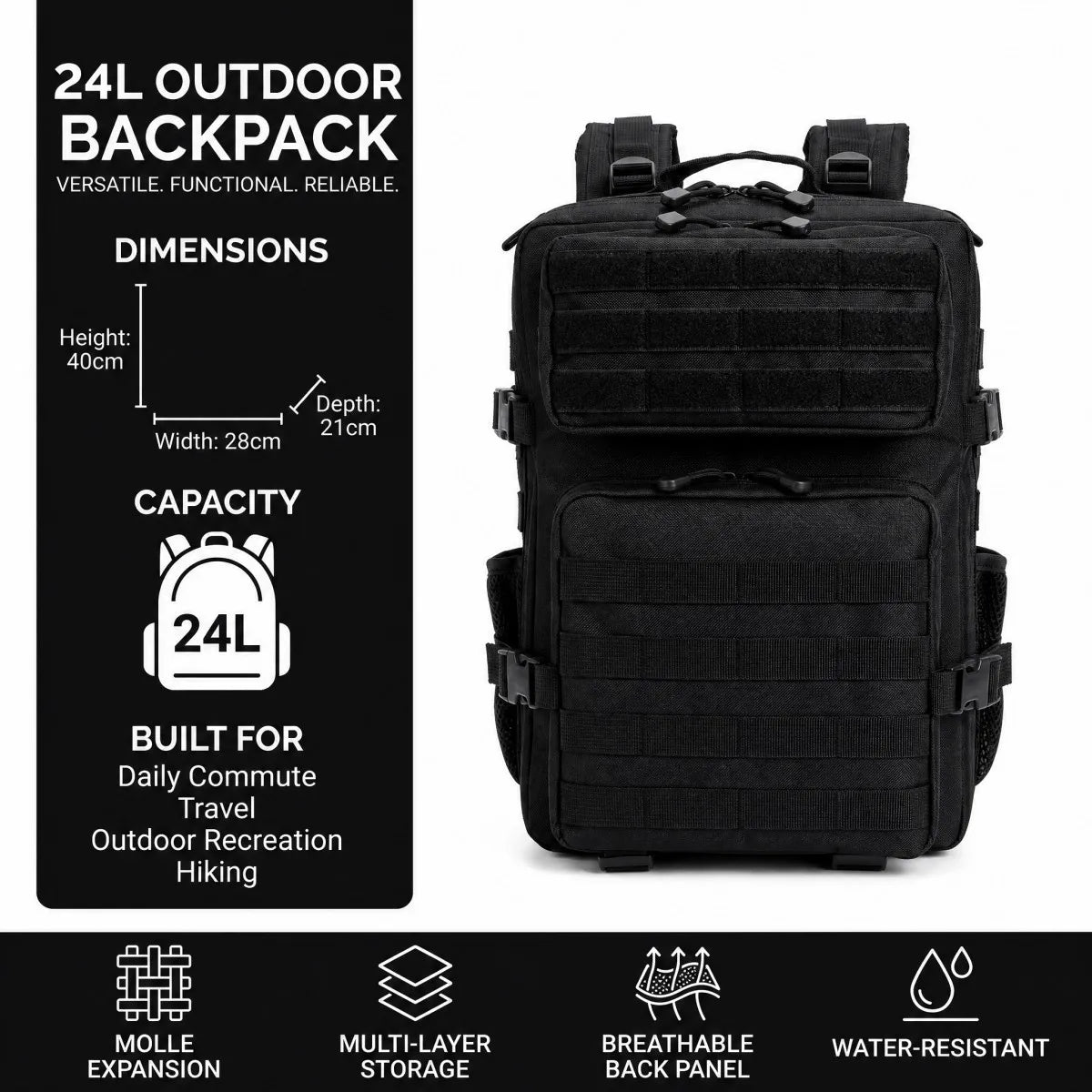 ReFire Gear Waterproof Tactical Backpack Molle Military Daypack