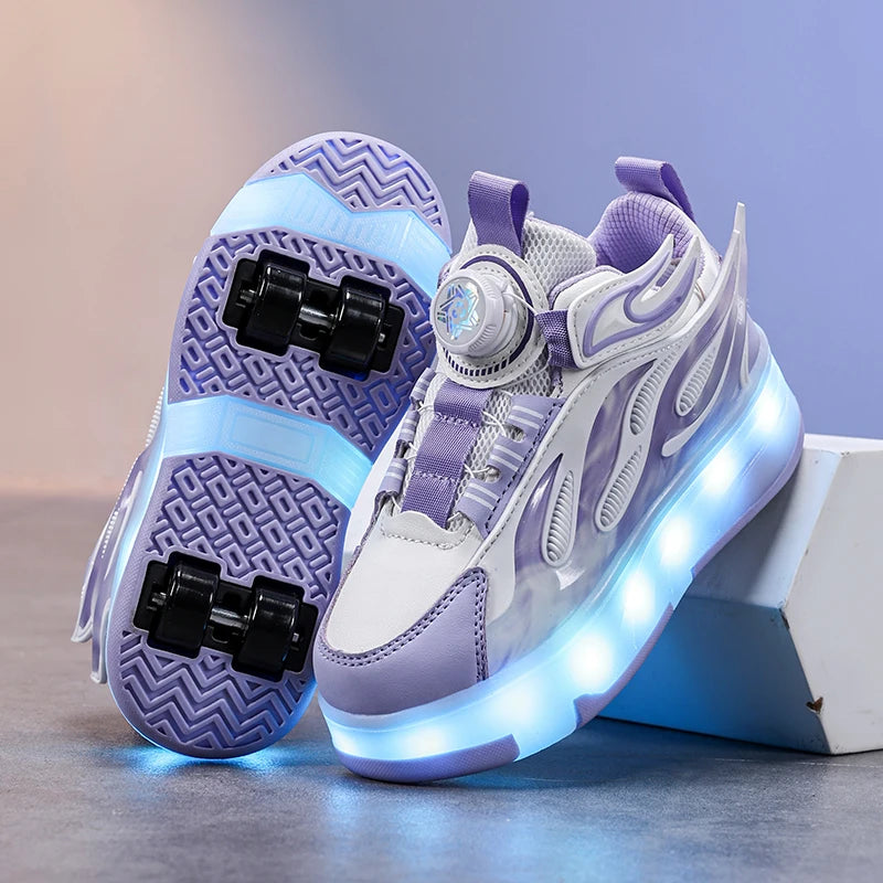 XIAOXIANGYING Light Up Kids Roller Walking Sneakers