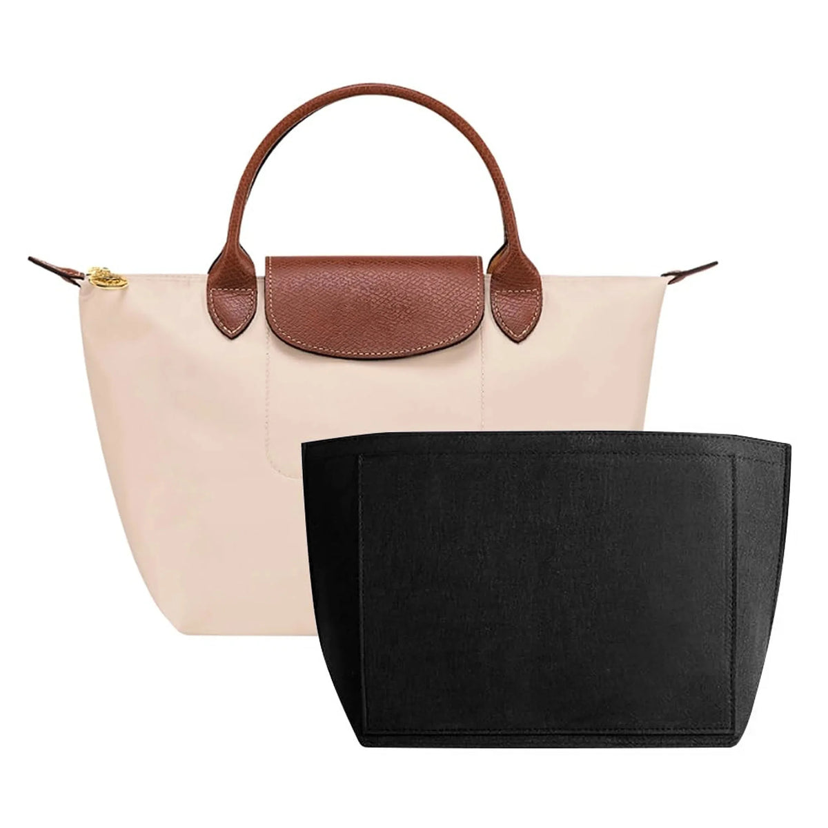 Premium Felt Handbag Organizer Insert With Zippered Storage Compartments