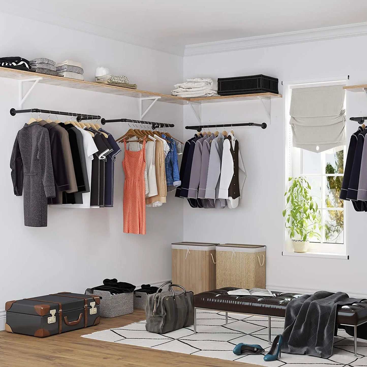 Metal Garment Hanging Rod Rack, Closet Organizer, Pack Of 2