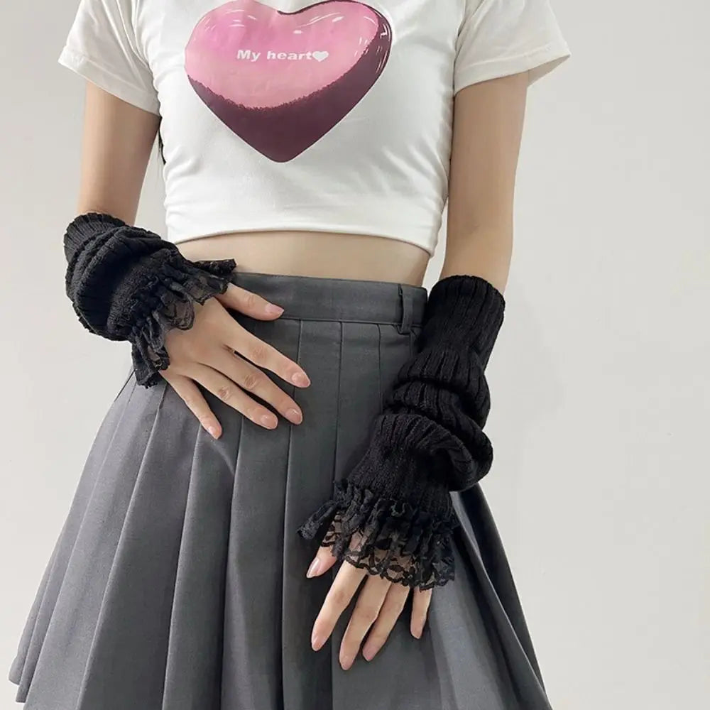 Fingerless Long Wrist Gloves Arm Warmers Polyester For Women