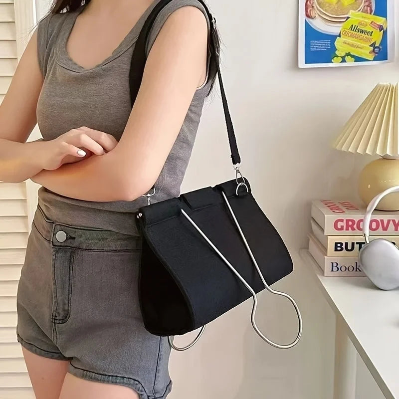 Stylish Clip Shape Square Fabric Women Shoulder Bag
