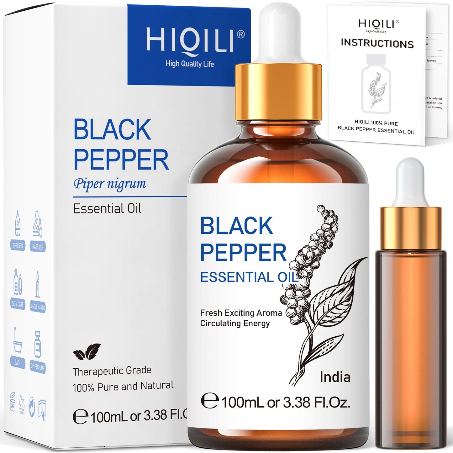 HIQILI Black Pepper Essential Oil Pure For Diffusers And Candles