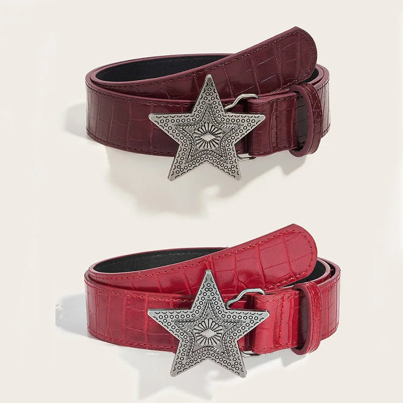 Gothic Punk Five-Pointed Star Buckle PU Leather Belt For Women