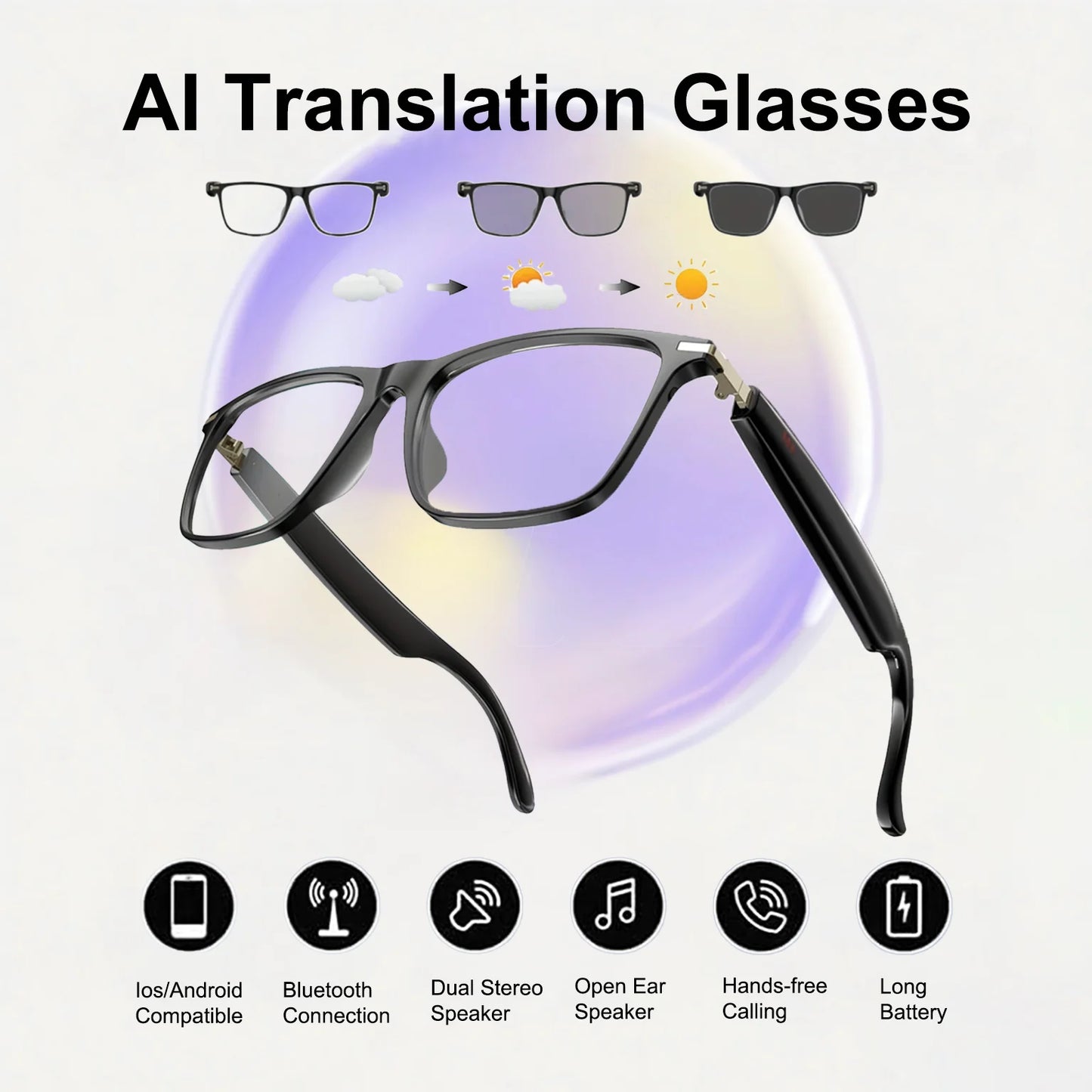 Giinova AI Translation Glasses Photochromic Lenses Real Time 160 Languages