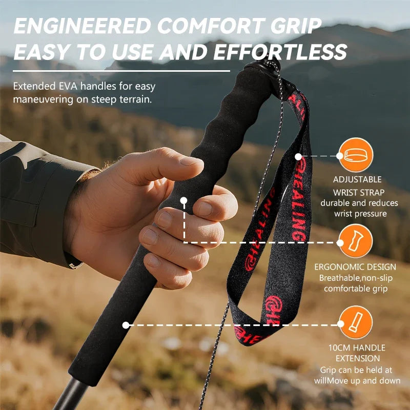 Okhealing Carbon Fiber Antishock Trekking Poles For Outdoor Hiking