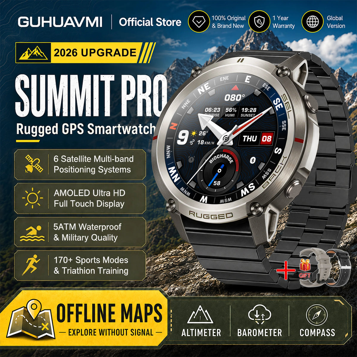 Advanced Military GPS Smartwatch With Offline Mapping And Fitness Tracking