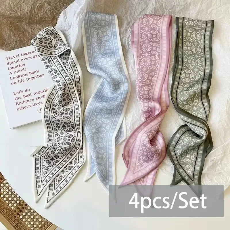 Set Of 4 Satin Scarves For Women Hair Accessories And Neck Ties