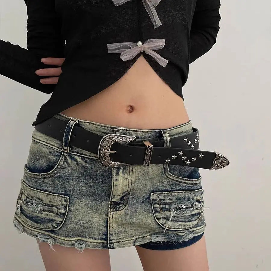 Star Rivet Pu Womens Belt Punk Retro Girdle Buckle