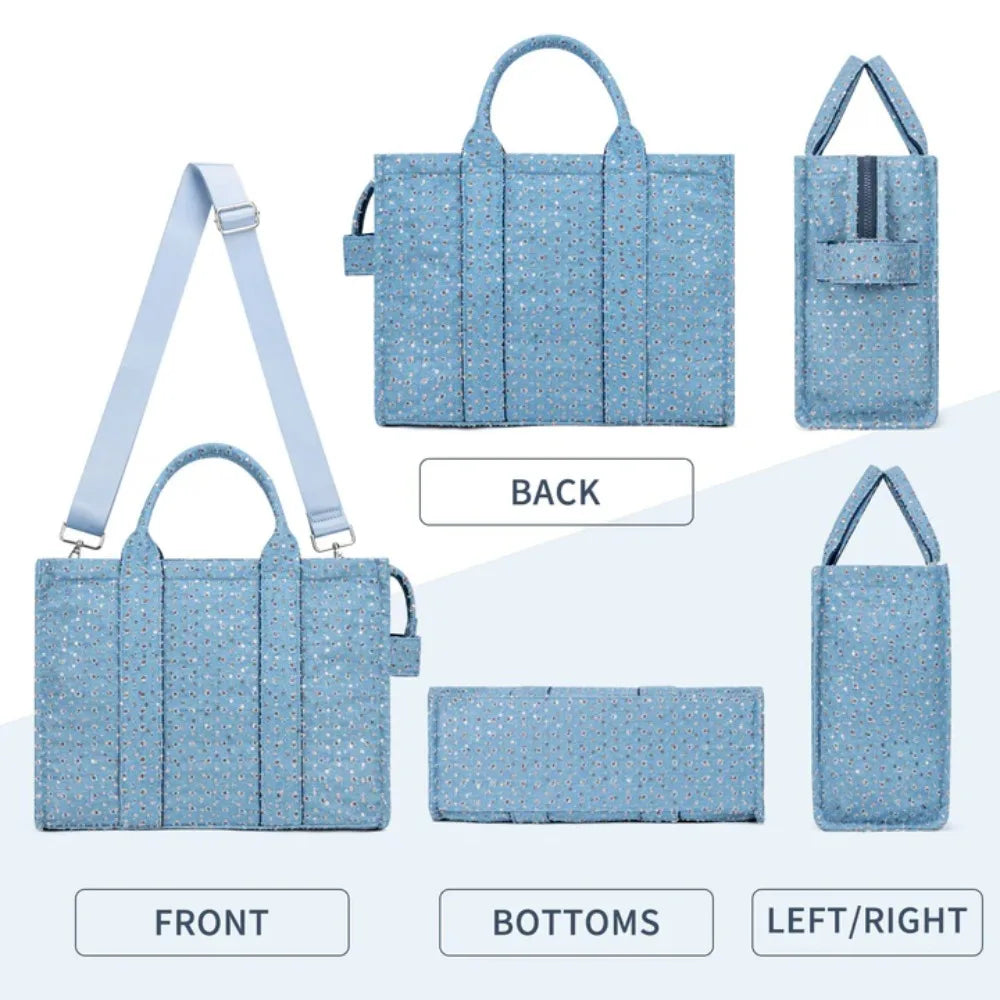 Sequined Canvas Crossbody Tote Bag With Secure Zipper