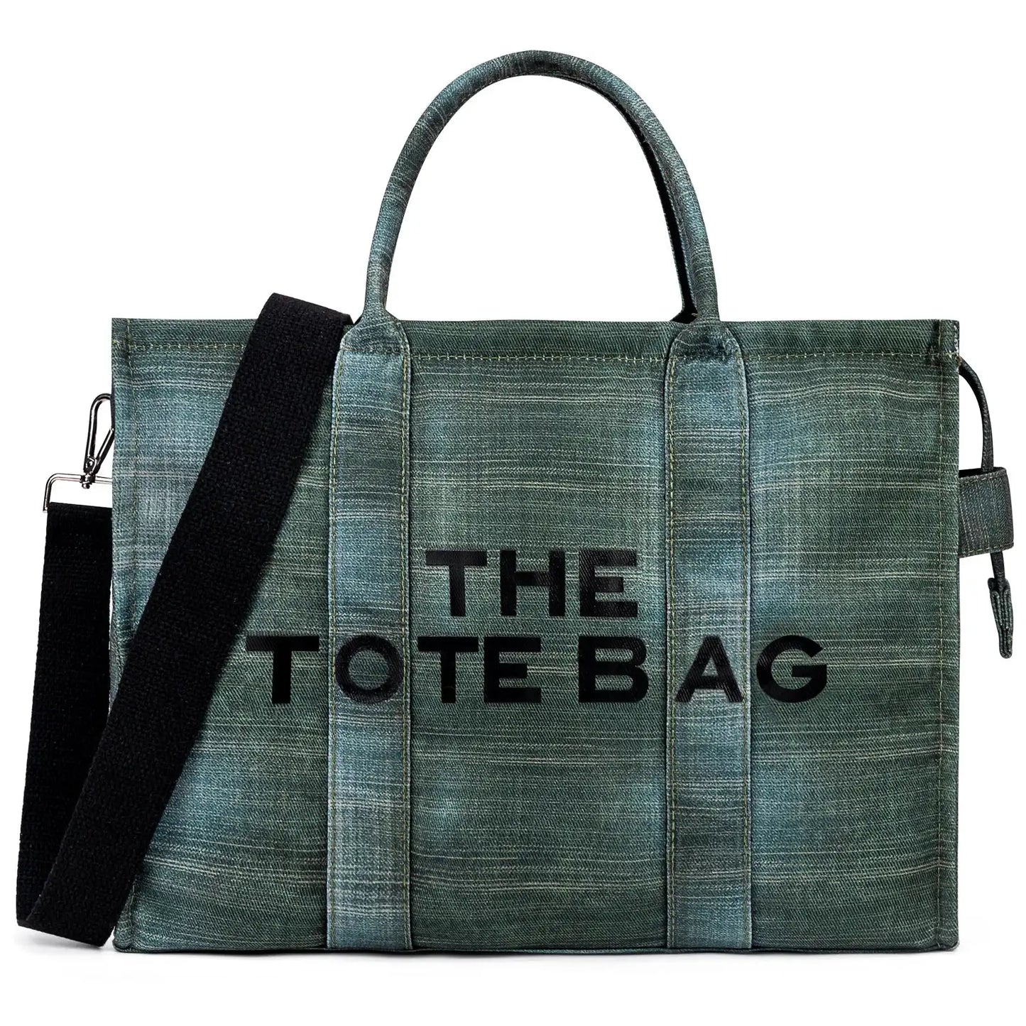 Denim Canvas Tote Bag For Women With Inner Pockets And Zipper