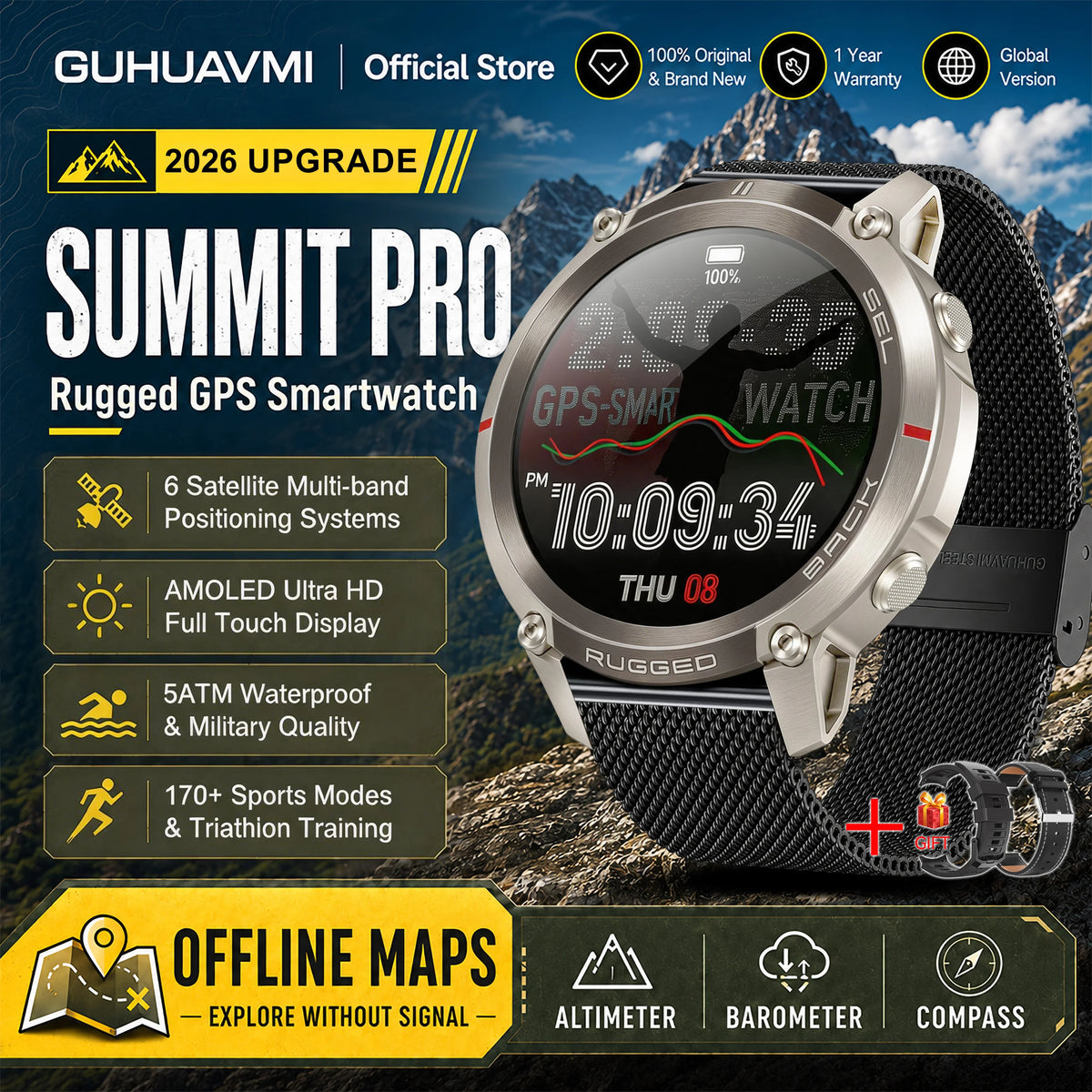 Advanced Military GPS Smartwatch With Offline Mapping And Fitness Tracking