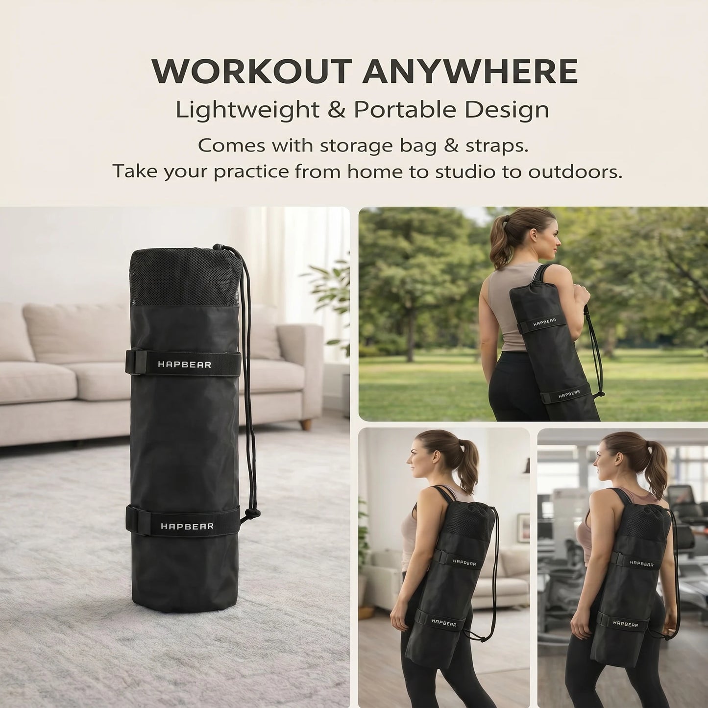 HAPBEAR TPE Yoga Mat Non Slip For Home Gym Workout