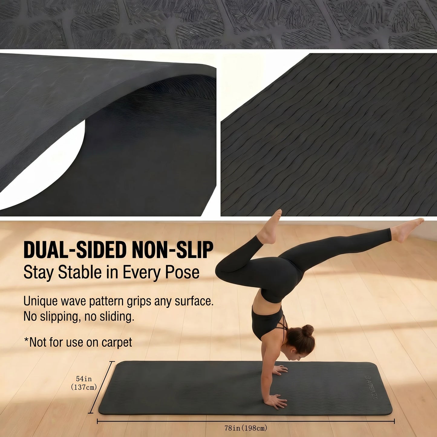 HAPBEAR TPE Yoga Mat Non Slip For Home Gym Workout