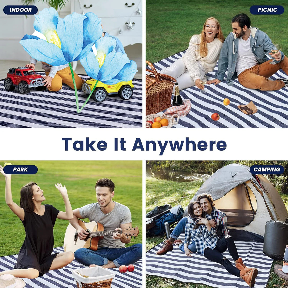 Picnic Blanket Waterproof Foldable Beach Mat for Outdoors and Camping