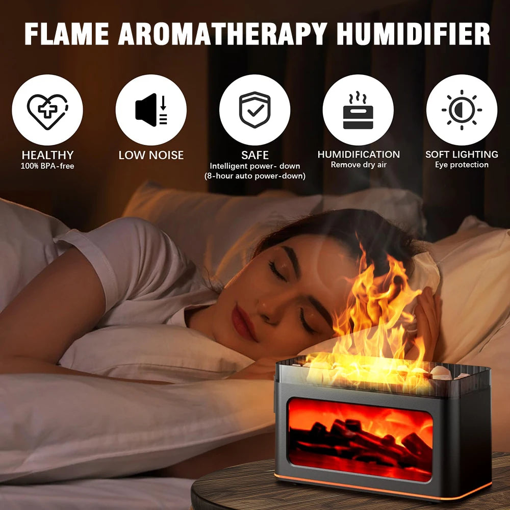 Simulated Flame Aromatherapy Humidifier With Atmosphere Lighting Remote Control