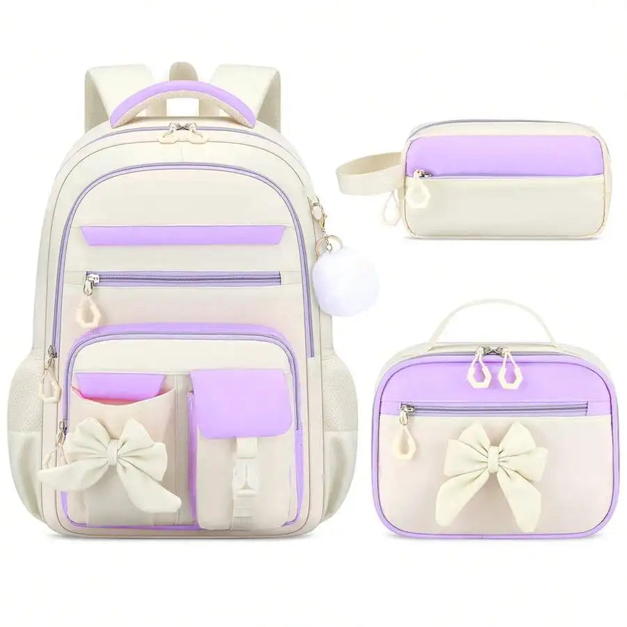 Bow Style School Backpack Set With Handbag And Storage Bag