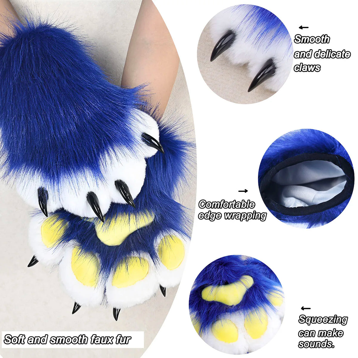 Faux Fur Animal Claw Gloves For Cosplay Costume Party